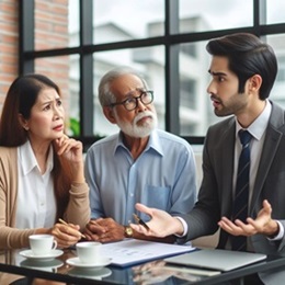 Annuities & Mutual Funds Rep meeting with concerned clients. Annuities and Mutual Funds Reps need Errors and Omissions Insurance