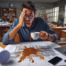 Architect spills coffee on design. E&O coverage is essential. Get affordable coverage here.